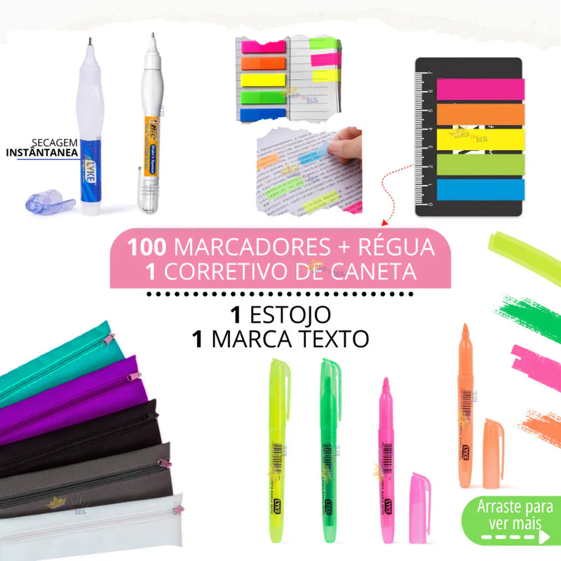 Kit Material Escolar Feminino Completo Mochila Feminina Escolar Material Estojo Escolar Menina Rosa