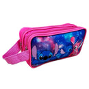 Estojo Escolar Grande Lilo Stitch Rosa 2 Compartimentos Infantil Kids Escola Material Lapis